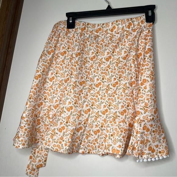 Simplee Orange Wrap Skirt with Tie Front - Picture 5 of 7